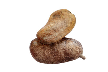 Closeup hymenaea courbaril stinking toe seed pod isolated on white background