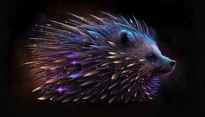 a hedgehog head with a galaxy background
