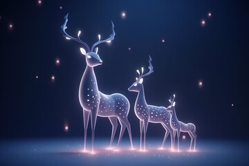 Obraz na płótnie Canvas A magic festive reindeer family covered in glowing lights, in a winter scene
