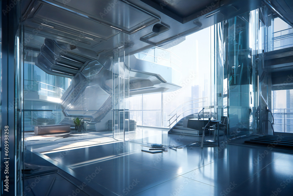 Aufkleber futuristic generic technology white room. created with generative ai technology.