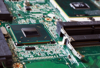 Central Processor Units on high technology circuit board. Systems with CPU, GPU, microprocessor.  