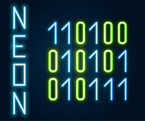Glowing neon line Binary code icon isolated on black background. Colorful outline concept. Vector Illustration
