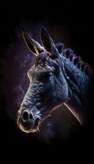 a donkey's head with a galaxy background