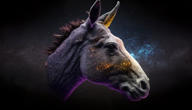 a donkey's head with a galaxy background