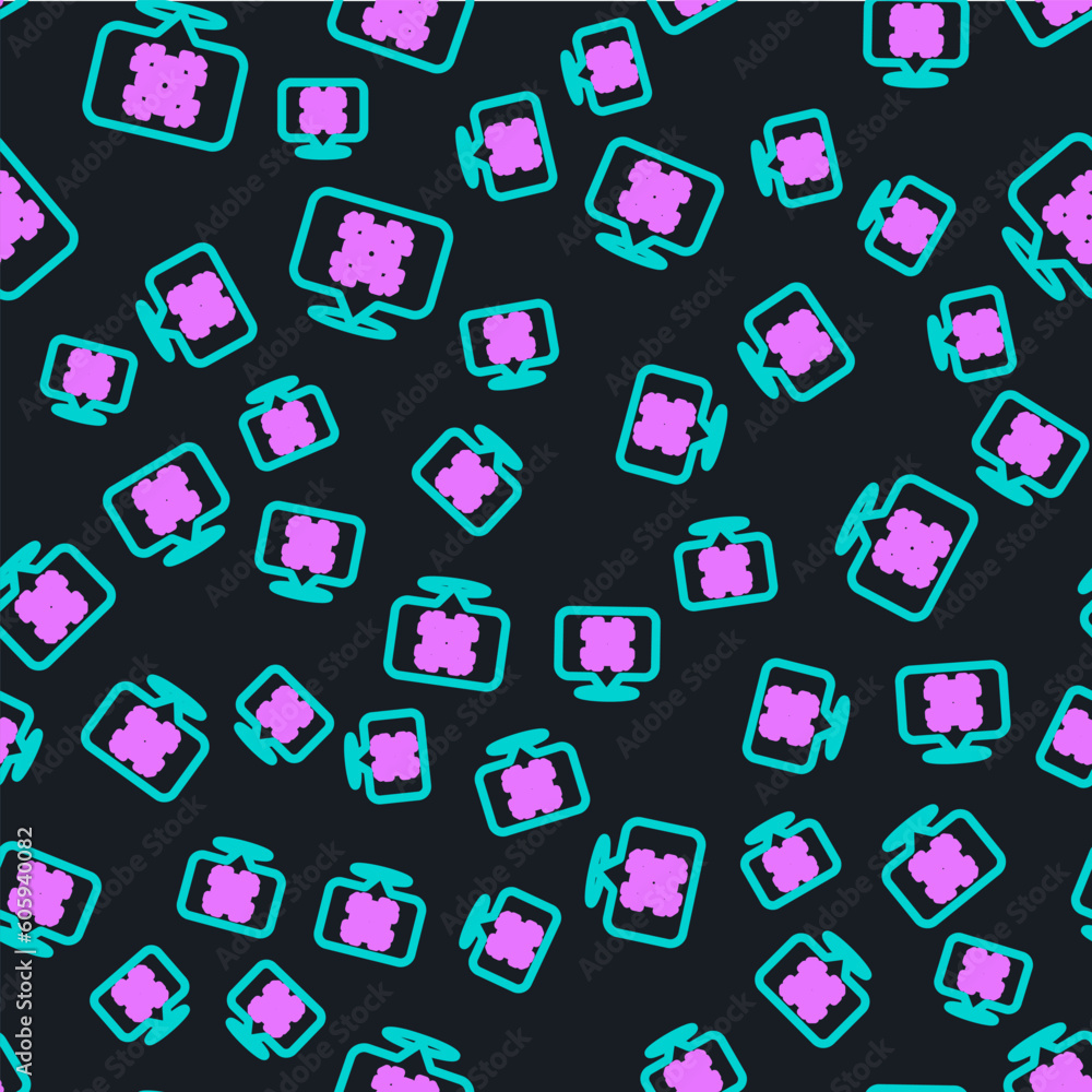 Poster line snowflake with speech bubble icon isolated seamless pattern on black background. merry christma