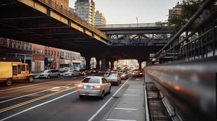 Fototapeta na wymiar City street in Brooklyn with many cars. City background. Generative AI