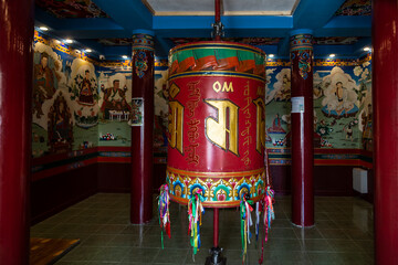 Prayer drum in the Stupa of Enlightenment. Elista, Kalmykia, Russia