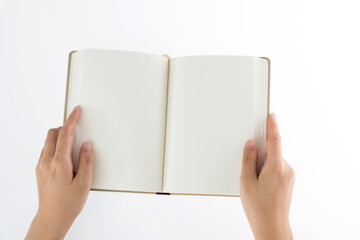 People hands holding open book