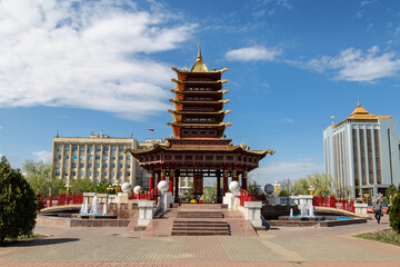 Seven Days Pagoda in Friendship Park in Elista. Republic of Kalmykia, Russia
