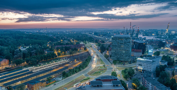 view of the  gdansk city at night