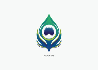 Vector peacock feather illustration logo, with green and blue gradations, becomes a beauty, suitable for your promotional media design