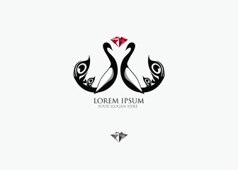 Elegant line peacock logo with red diamond for jewelry, fashion, beauty company. Luxury simple decorative bird, the logo can be used in media design and your business
