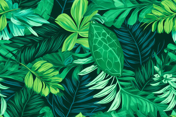 Exquisite Repetitive Seamless Pattern of Vibrant Tropical Green Leaves, Creating a Breathtaking Display of Lush Foliage, , Created by Generative AI