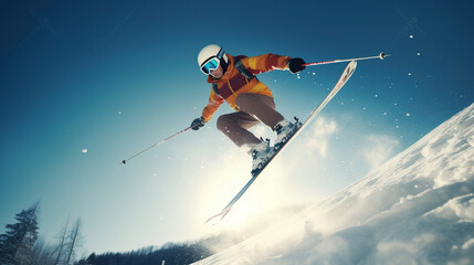 The Thrill of a Jumping Skier in Extreme Winter Sports. Generative AI
