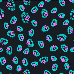 Line No meat icon isolated seamless pattern on black background. No fast food allowed - vegetarian food. Vector