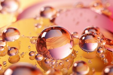 Beautiful background of abstract water bubbles with golden and orange backgrounds, in the style of light pink. Generative AI