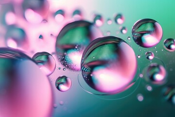 Naklejka premium Beautiful background of abstract water bubbles with green and blue backgrounds, in the style of light pink. Generative AI