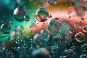 Beautiful background of abstract water bubbles with green and blue backgrounds, in the style of light pink. Generative AI