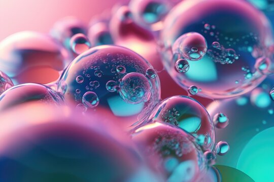Beautiful background of abstract water bubbles with green and blue backgrounds, in the style of light pink. Generative AI