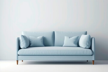 Fototapeta na wymiar Cyan sofa with pillows on a white isolated background. Minimalist style. Furniture for home interior. Generative AI.