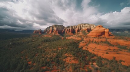 Experience the awe-inspiring beauty of Sedona, Arizona, through stunning drone footage that showcases the vibrant red rock. Generated by AI.