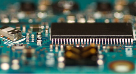 Printed circuit board with semiconductor components, electrical circuits, memory chips, older...