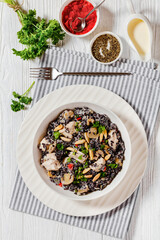 black rice with cream, chicken, mushrooms, almonds