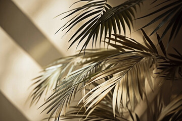 Natural palm tropical leaf with shadow background illustration. Generative AI
