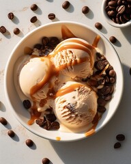 Wake up with this bowl of coffee ice cream with chocolate-covered espresso beans! 🍦☕ Ingredients: Heavy cream, milk, sugar, instant coffee, chocolate-covered espresso beans