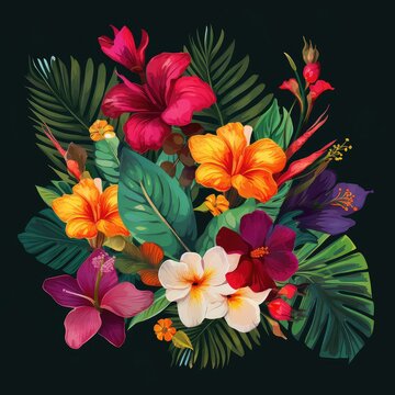 Tropical floral designs - Designs featuring exotic flowers and plants typically found in tropical regions, such as palm trees and hibiscus flowers. 