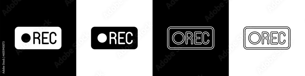 Poster set record button icon isolated on black and white background. rec button. vector