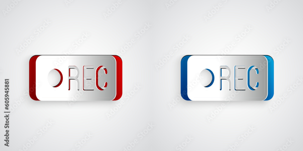 Poster paper cut record button icon isolated on grey background. rec button. paper art style. vector