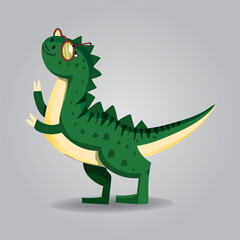 Obraz premium Cartoon green t-rex dinosaur have a funny character print ready for tee shirt 