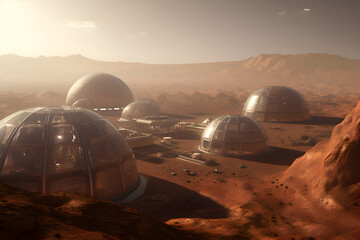 Fototapeta na wymiar A colony of colonizers on Mars, Generative AI 1