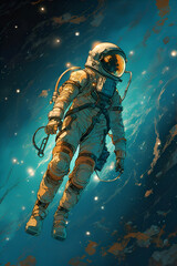 Fototapeta premium Illustration of an astronaut in outer space, Generative AI