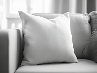 Fototapeta na wymiar white blank pillow mockup on sofa in the style of scandinavian. ai generative