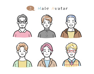 男性 イラスト アバター 上半身 セット 素材
