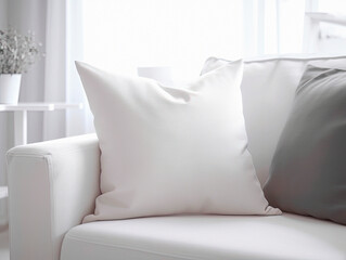 white blank pillow mockup on sofa in the style of scandinavian. ai generative