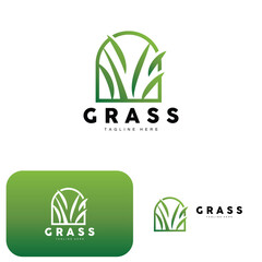 Green Grass Logo Design, Farm Landscape Illustration, Natural Scenery Vector