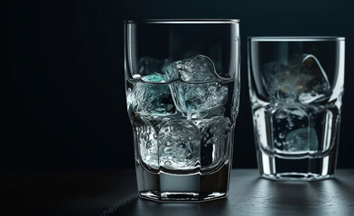 A water glass with ice. Generative AI