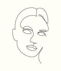 Abstract woman face one line art. Hand drawn woman with short hair beauty black linear art with editable line. Hand drawn woman portret.