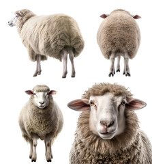 Sheep lamb, many angles and view portrait side back head shot isolated on transparent background cutout, PNG file