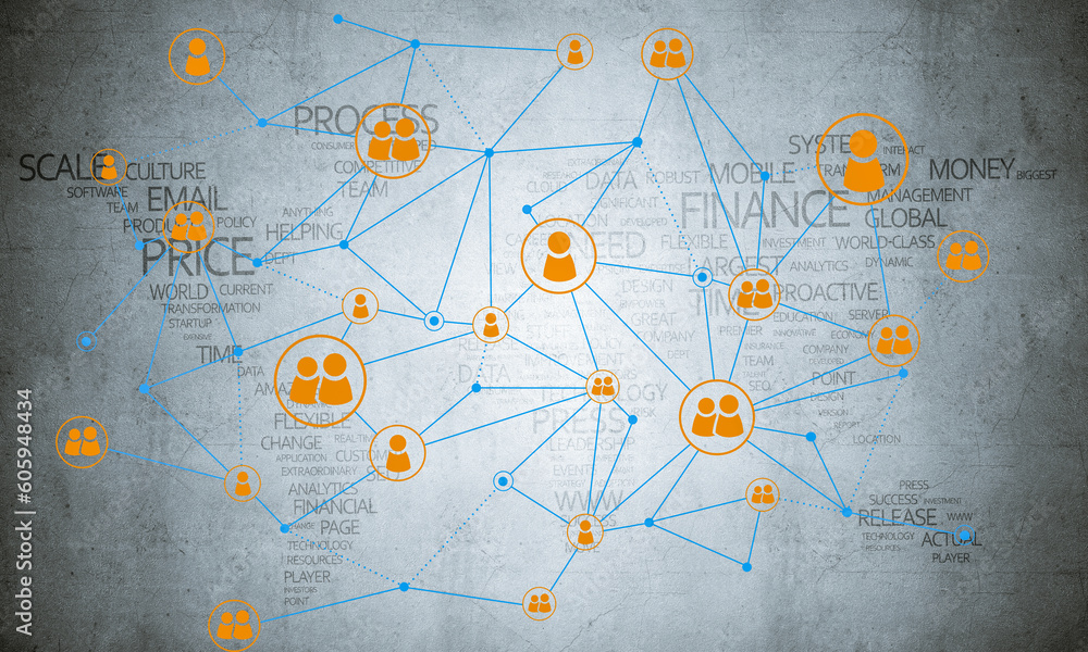 Poster lines and dots as networking idea drawn on cement background
