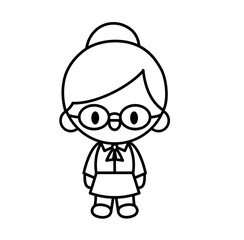Obraz premium Cute kawaii teacher back to school cartoon outline icon
