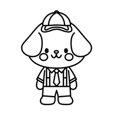 Cute kawaii student dog back to school cartoon outline icon