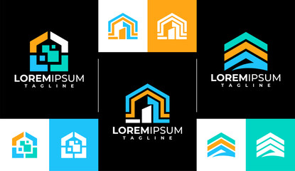 Modern technology pixel home logo design