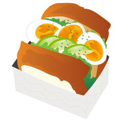 Breakfast toast with avocado and boiled egg, toast with fried egg and vegetables