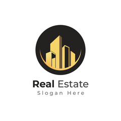 Golden real estate property logo design vector illustration.