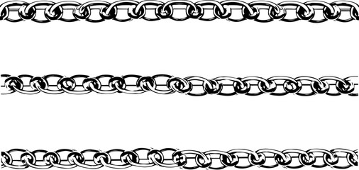 Set collection of metal chains silver. Black and white chain vector isolated on white
