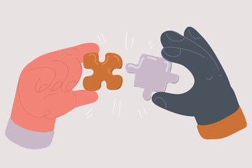 Vector illustration of hands put together puzzles parts